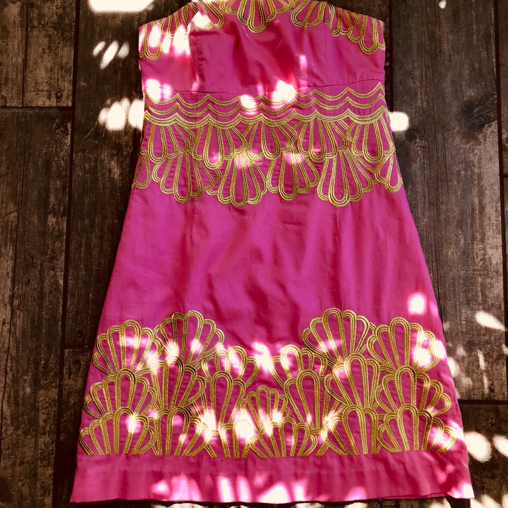 Lilly Pulitzer Strapless Gold and Pink Dress